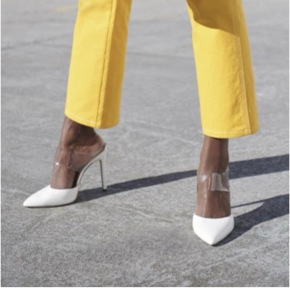 Call It Spring Mules Women's Size 9 White Vegan Clear Strap Pointed Toe Heel